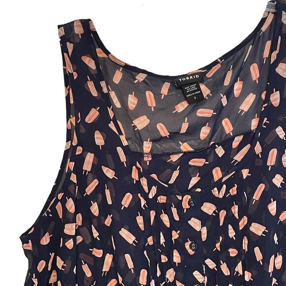 Torrid Chiffon Popsicle Print Tulip Back Tank Womens Size 2X Navy Pink Pintucked - Picture 4 of 11